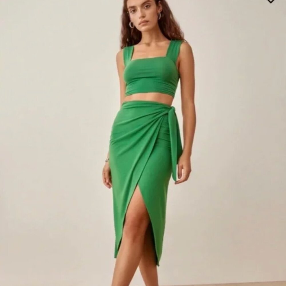 Reformation Rika Knit Two Piece - Kelly Green - Size S